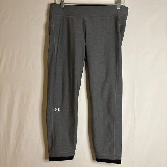 Under Armour HeatGear Ankle Crop Sports Running Leggings Metallic Gray Size XL - Picture 1 of 9